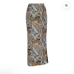 Ed Hardy sky blue tiger print mesh maxi skirt lined NWT M artsy wearable art